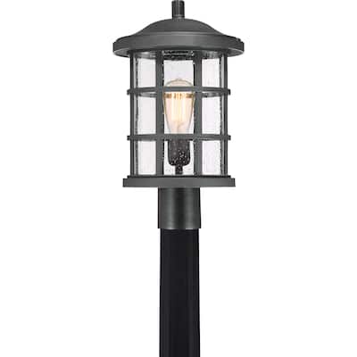 Quoize Crusade Black Finish Seed Glass Large Post Lantern