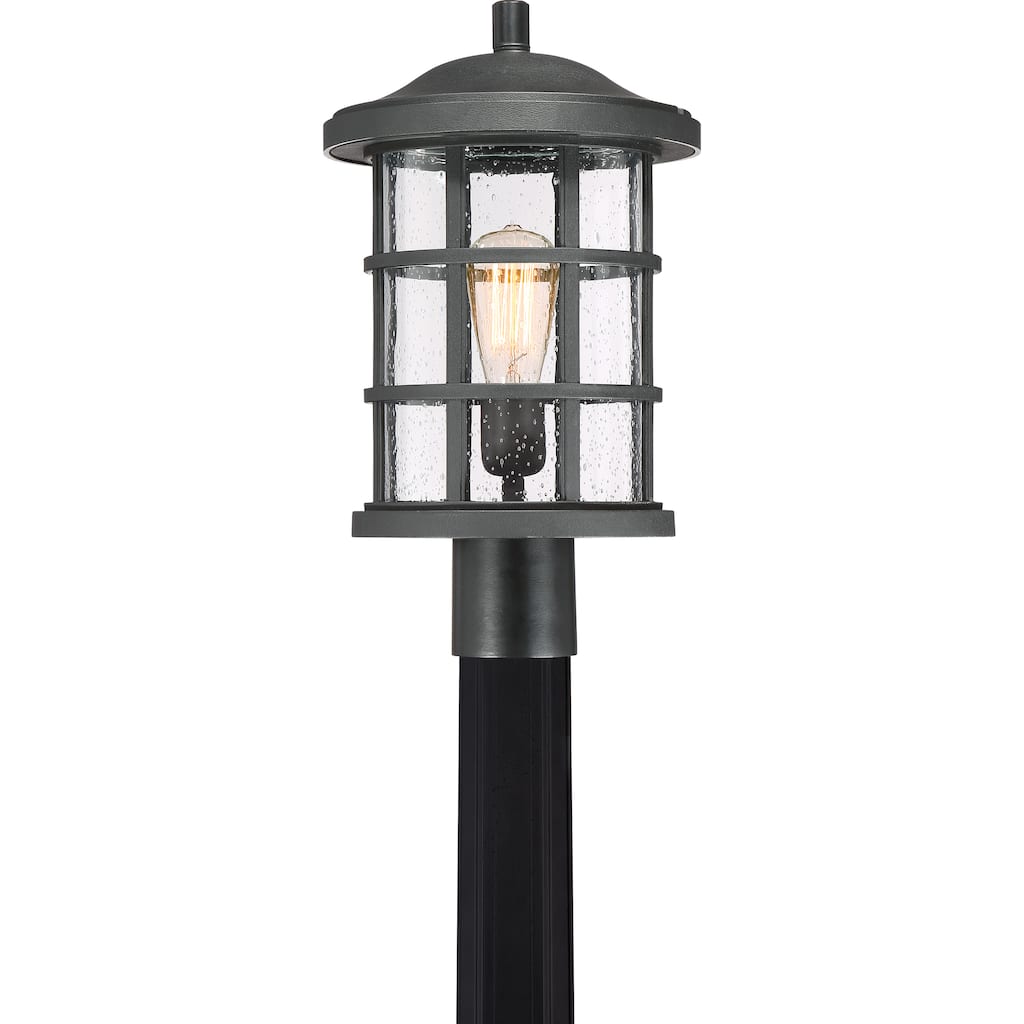 Quoize Crusade Black Finish Seed Glass Large Post Lantern