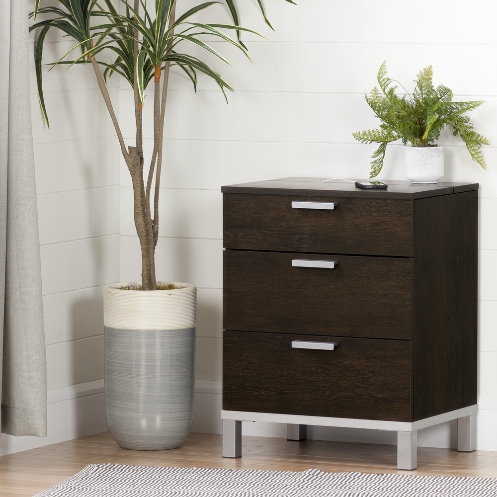 Shop South Shore Flexible Nightstand With Charging Station And Drawers Overstock 13915143 Black Oak