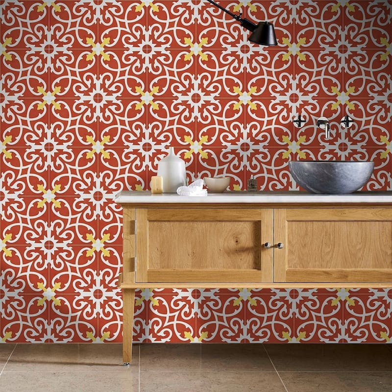 Handmade Agadir Red, Yellow, White Tile, Pack of 12 (Morocco)