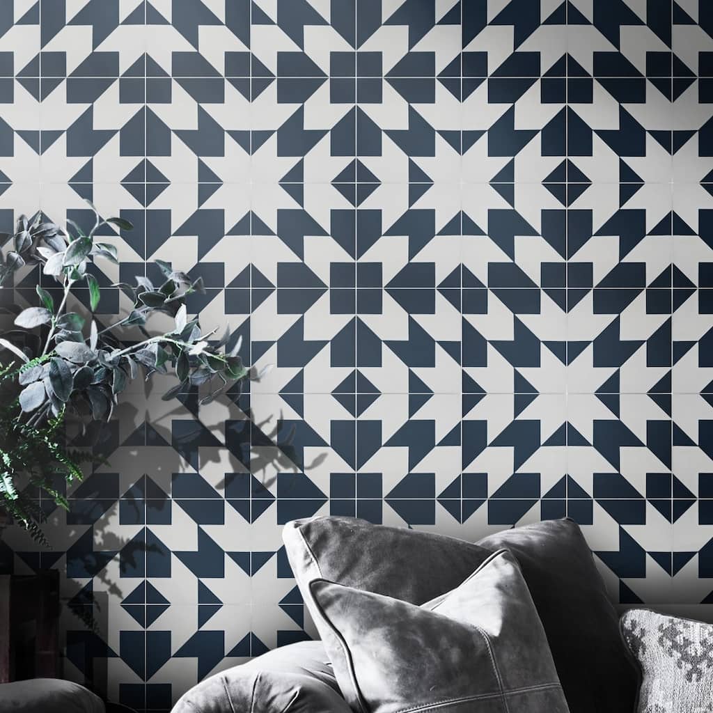 Handmade Oujda in Navy Blue and White Tile, Pack of 12 (Morocco)