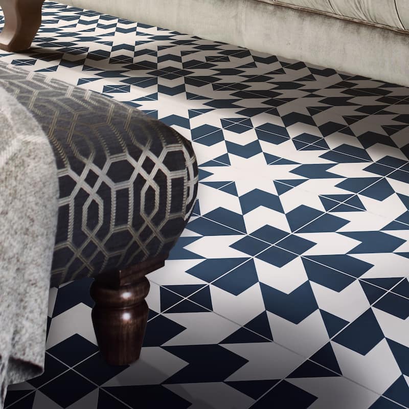 Handmade Oujda in Navy Blue and White Tile, Pack of 12 (Morocco)