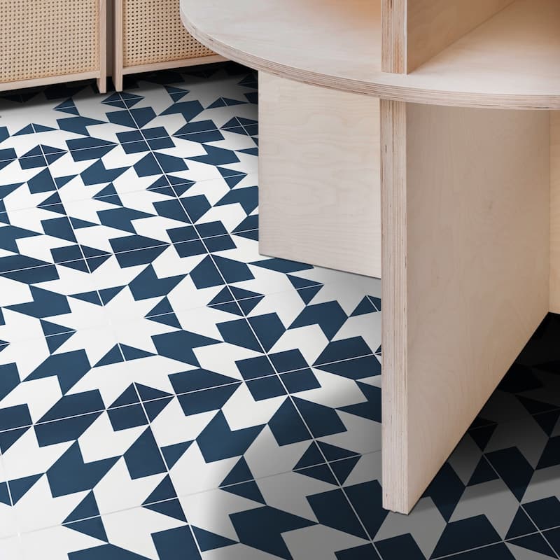 Handmade Oujda in Navy Blue and White Tile, Pack of 12 (Morocco)