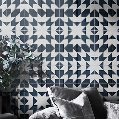 Handmade Oujda in Navy Blue and White Tile, Pack of 12 (Morocco)