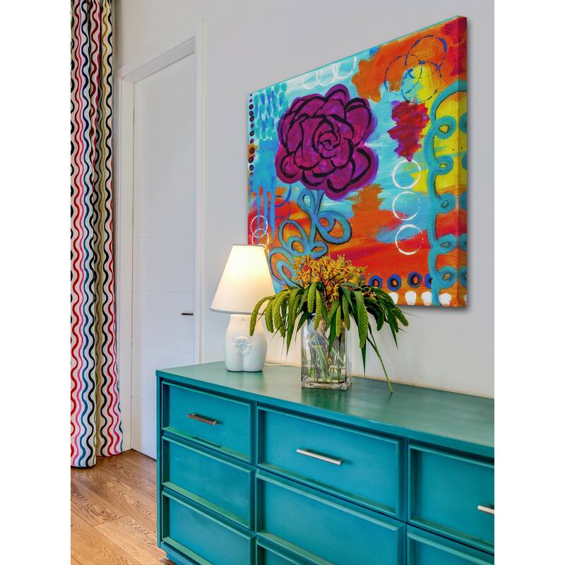 Marmont Hill - 'Purple Flower' by Jill Lambert Painting Print on Wrapped Canvas - Multi-Color