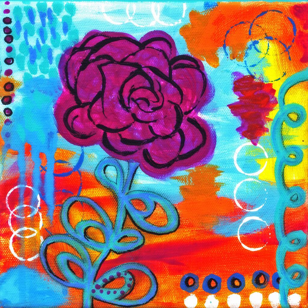 Marmont Hill - 'Purple Flower' by Jill Lambert Painting Print on Wrapped Canvas - Multi-Color