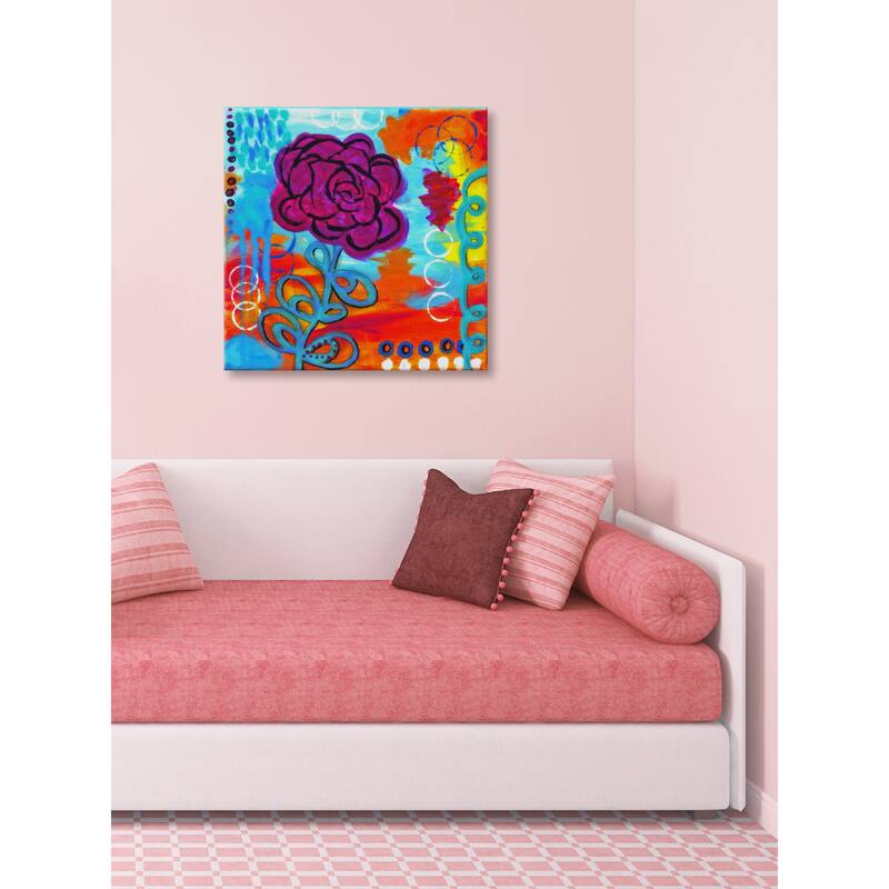Marmont Hill - 'Purple Flower' by Jill Lambert Painting Print on Wrapped Canvas - Multi-Color