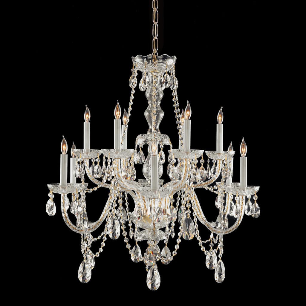 12-light Polished Brass/ Italian Crystal Chandelier