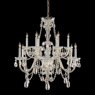 12-light Polished Brass/ Italian Crystal Chandelier