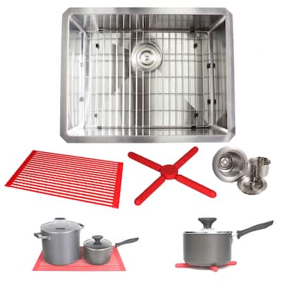 23-inch Stainless Steel 15mm Radius Single Bowl 16 Gauge Undermount Kitchen Sink Complete Combo Accessories