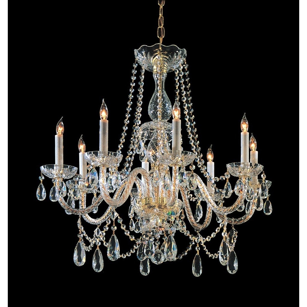 8-light Polished Brass/ Crystal Chandelier - Polished Brass - On