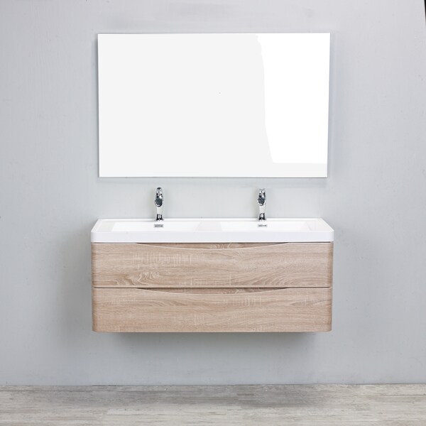 Eviva Smile White Acrylic Double-sink Wall Mount White Oak 48-inch Bathroom Vanity Set