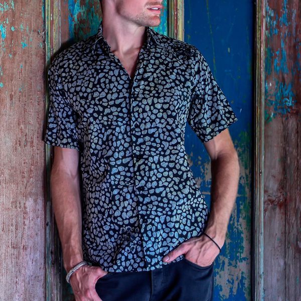 Shop Handmade Borneo Slate Men s Cotton Batik  Shirt  