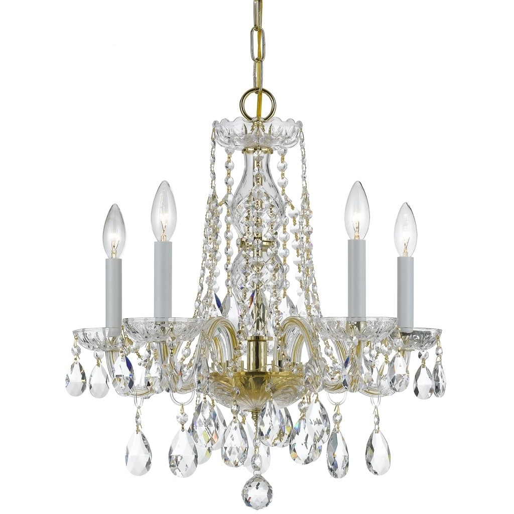 Crystorama Traditional Crystal 5-light Brass/Swarovski Spectra Crystal Mini Chandelier - Gold - Chandeliers For Bedrooms by Overstock.com