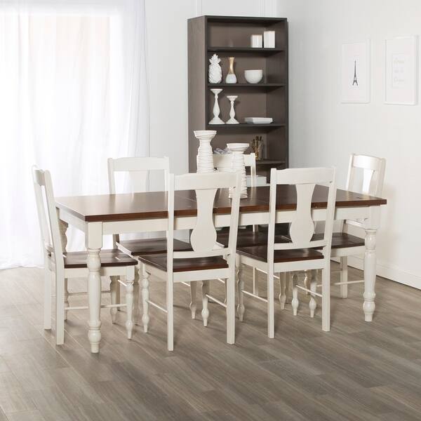 DISCO 7-Piece Two Toned Solid Wood Dining Set