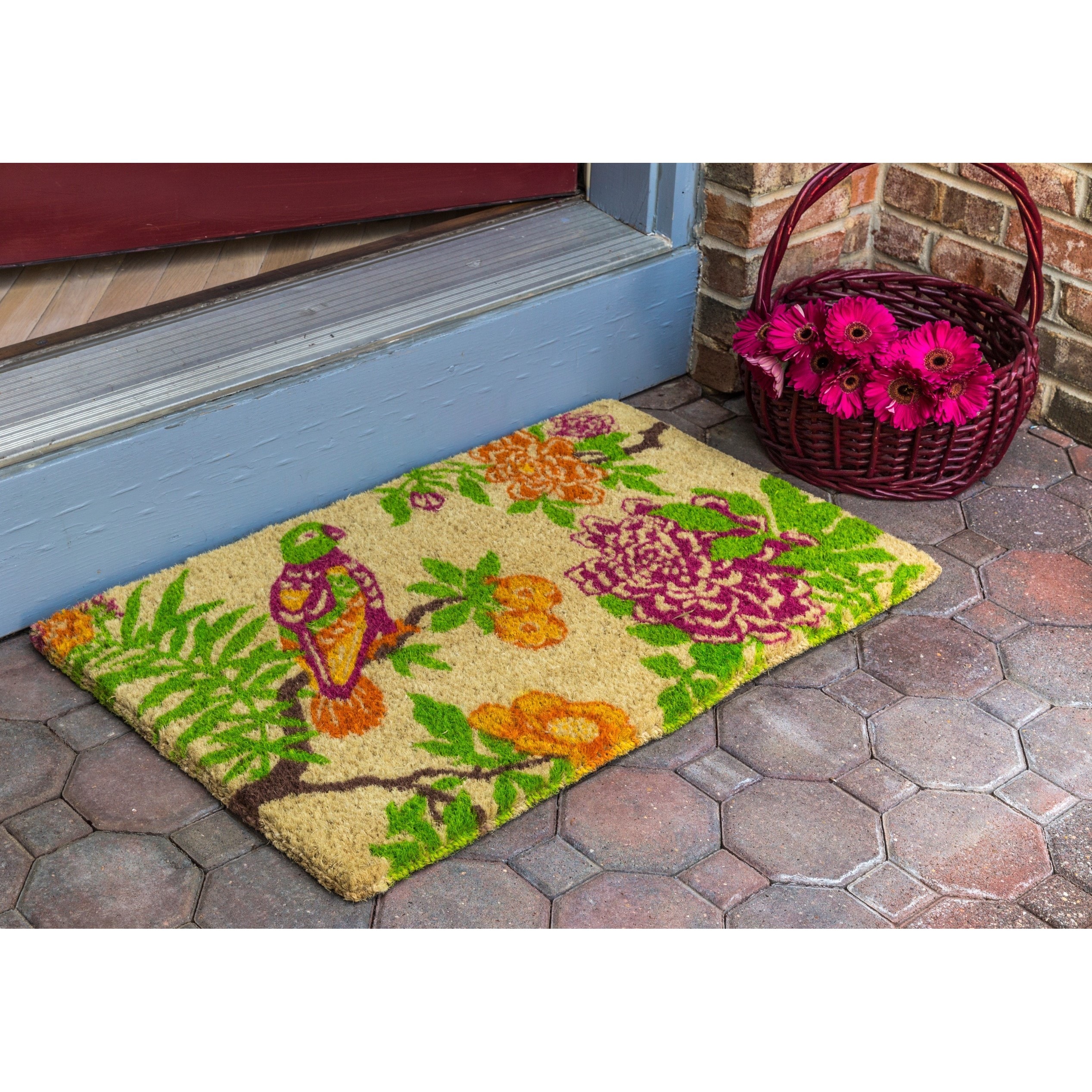 Entryways Summer Peony Coconut Fiber Handwoven Doormat