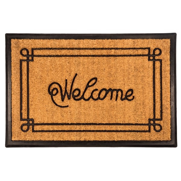 Welcome With Border 24x36 Recycled Rubber And Coir Doormat Welcome With Border 24x36 Recycled Rubber And Coir Doormat
