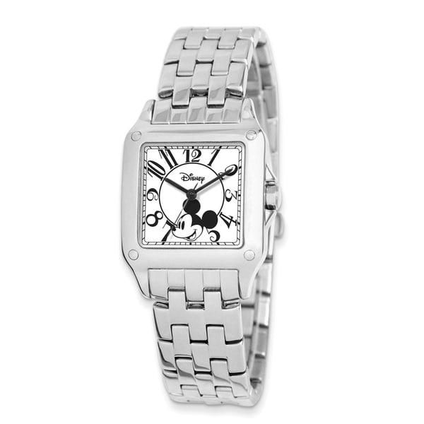 Disney Stainless Steel Adult Size Alloy Men's Square Mickey Mouse Watch - Silver