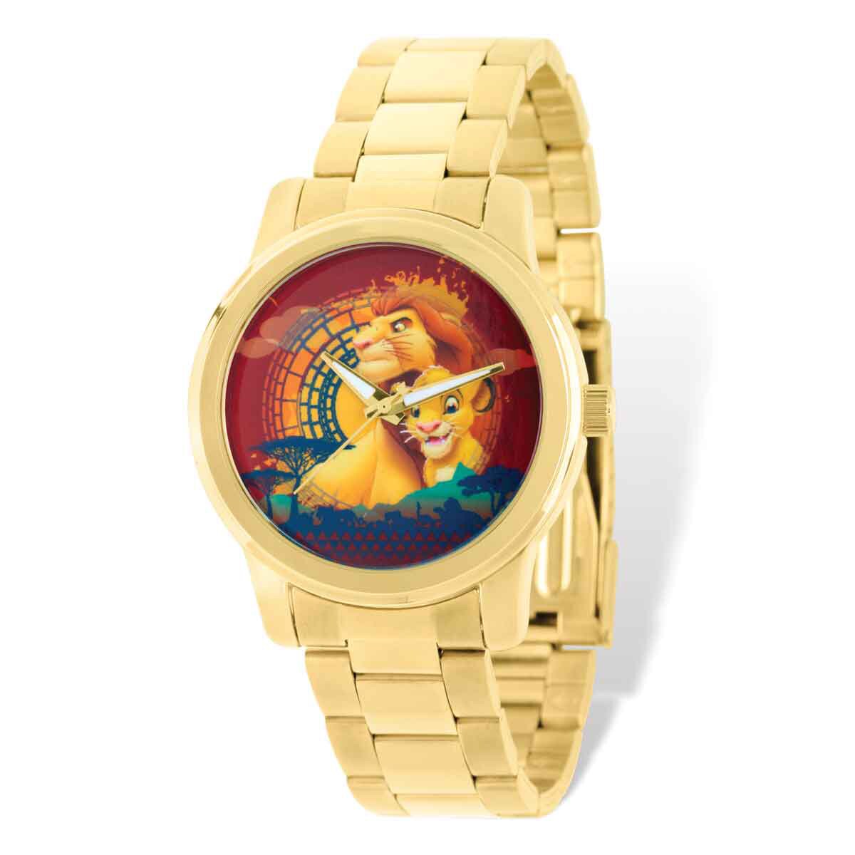 Disney Stainless Steel Men S Lion King Mufasa Simba Gold Tone Watch Overstock 13927308