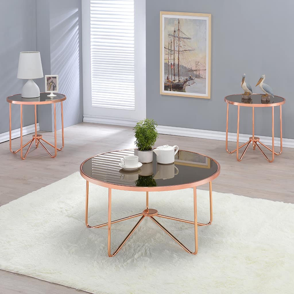 Acme Furniture Alivia Rose Gold Metal and Glass Accent Tables