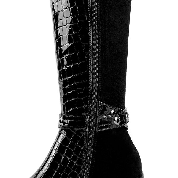ANN CREEK Womens Rucio Low Heel Croc Print Front 2-Tone Perforated Trim Boots