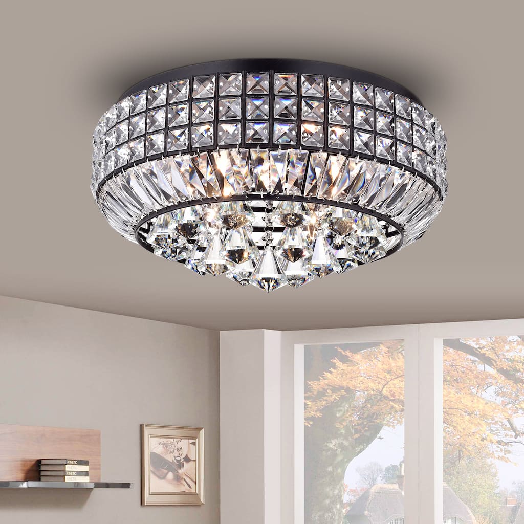 Pamarin Round Crystal Antique Black Flush Mount Ceiling Light