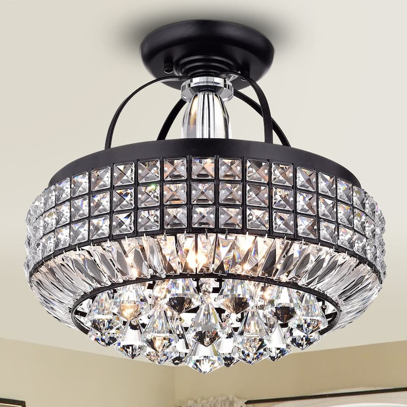 Pamarin Round Crystal Antique Black Semi-Flush Mount Ceiling Light