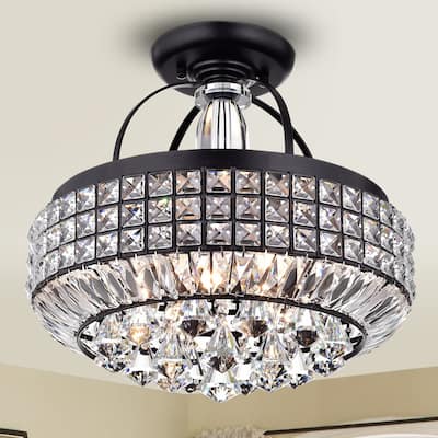 Pamarin Round Crystal Antique Black Semi-Flush Mount Ceiling Light