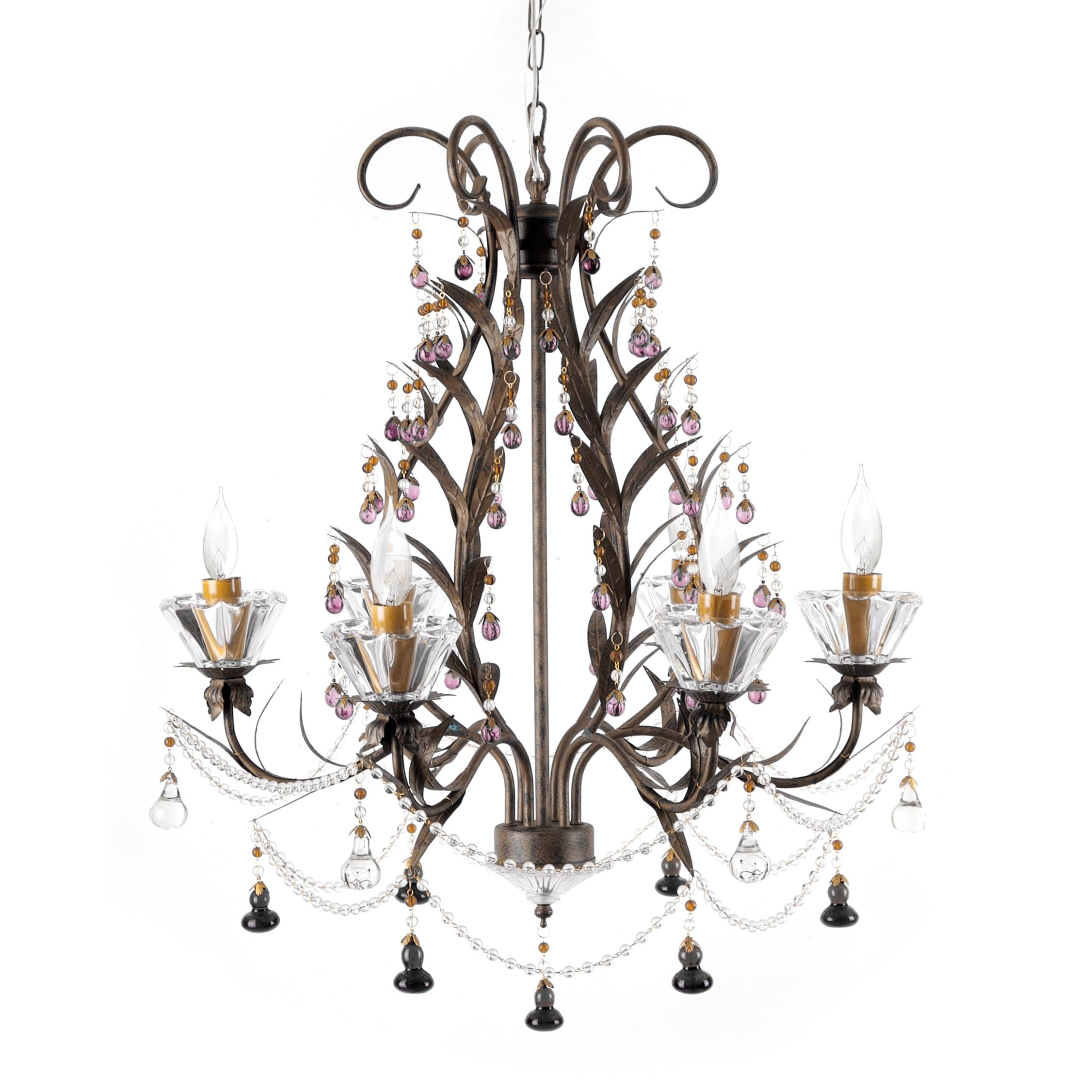 Hobbitholeco. Wrought Iron 6-light Leaf Chandelier (Size) - Chandeliers For Bedrooms by Overstock.com
