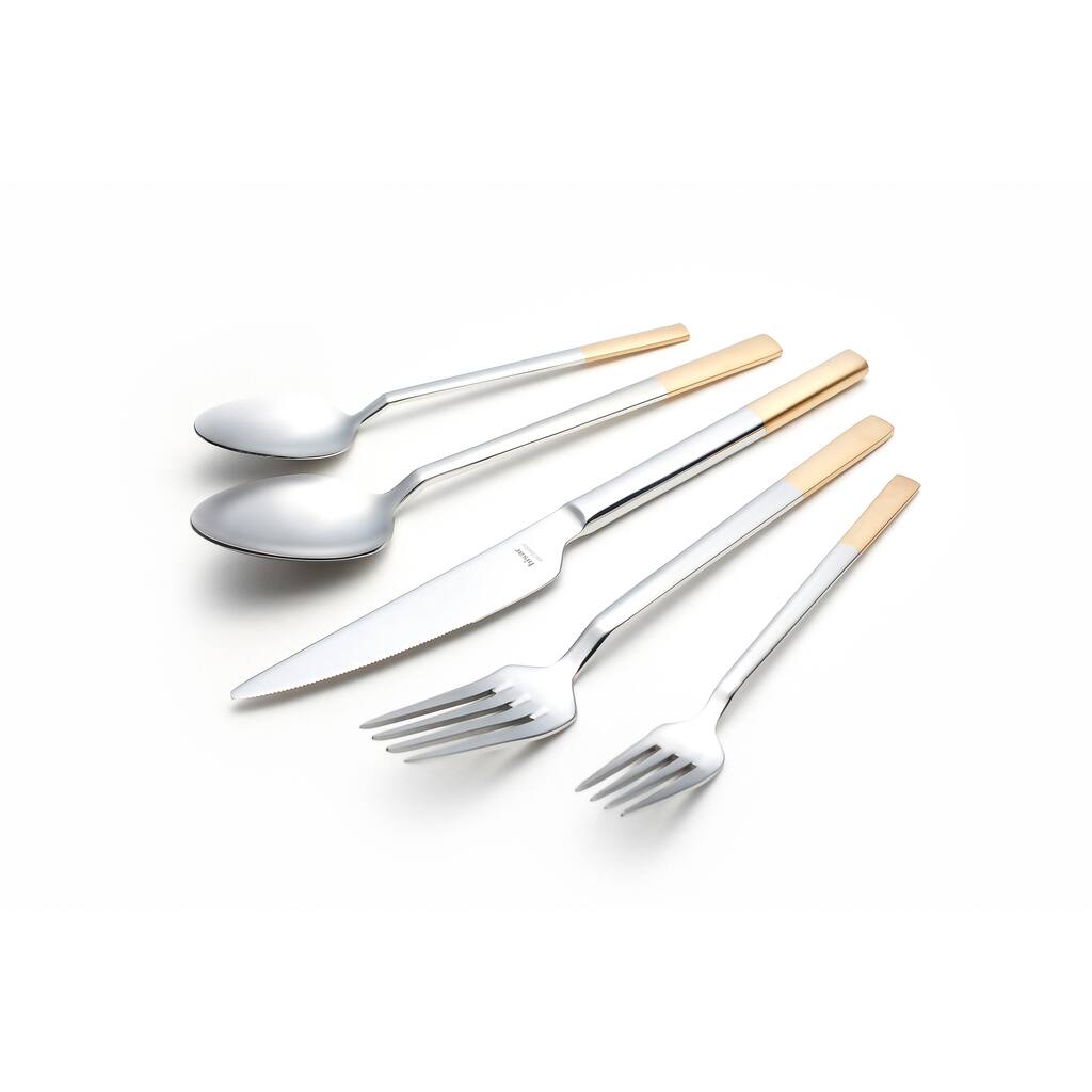 Milan Half Gold-plated Matte Satin Finish 30-piece Flatware Set with Service for 6 by Hisar