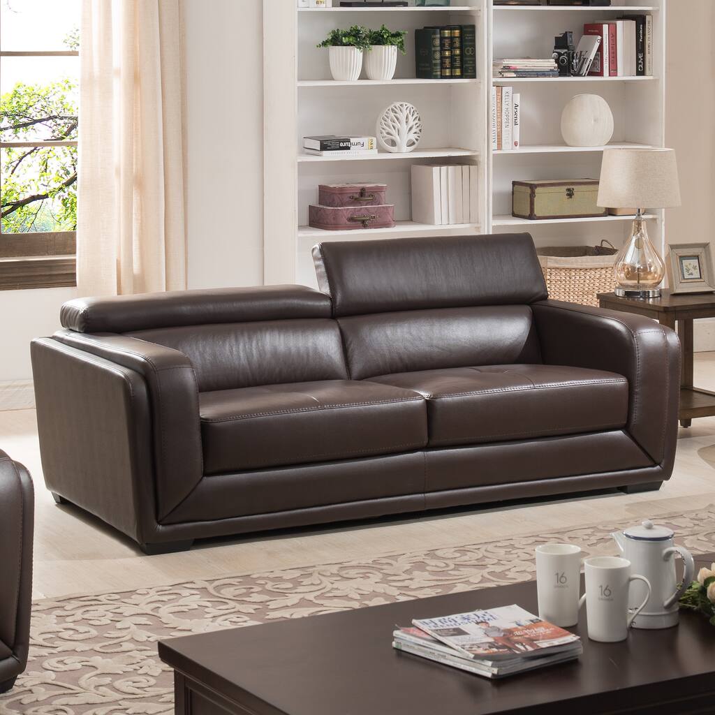 Christies Home Living Calvin Brown Modern Leather Living Room Sofa