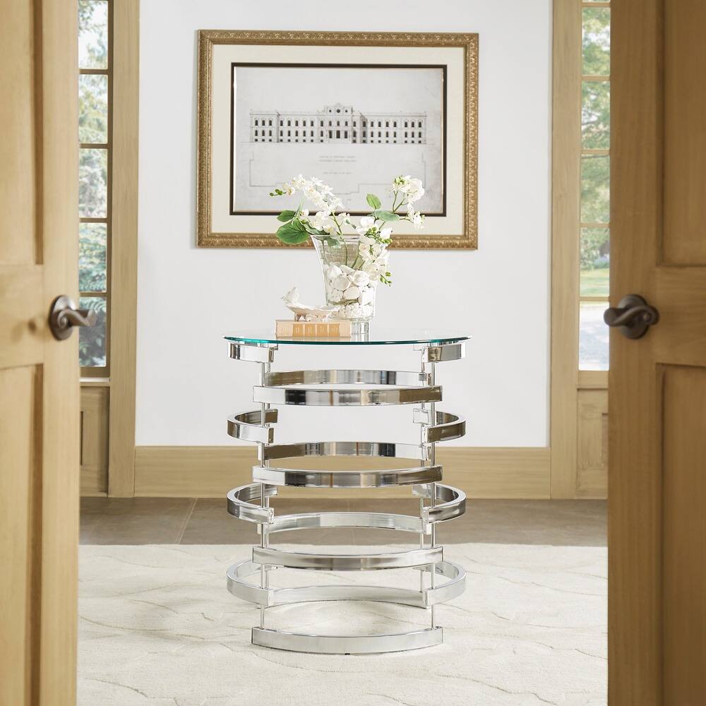Nova Modern Glam Round Glass Top Metal Foyer Table by iNSPIRE Q Bold