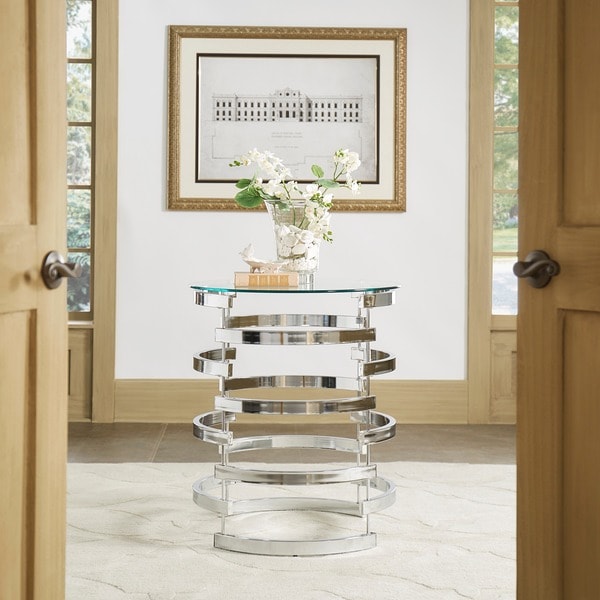 Shop Nova Modern Glam Round Glass Top Metal Foyer Table by iNSPIRE Q