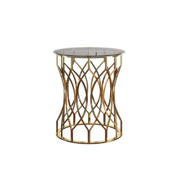 Shop Davlin Modern Glam Round Glass Top Metal Foyer Table By