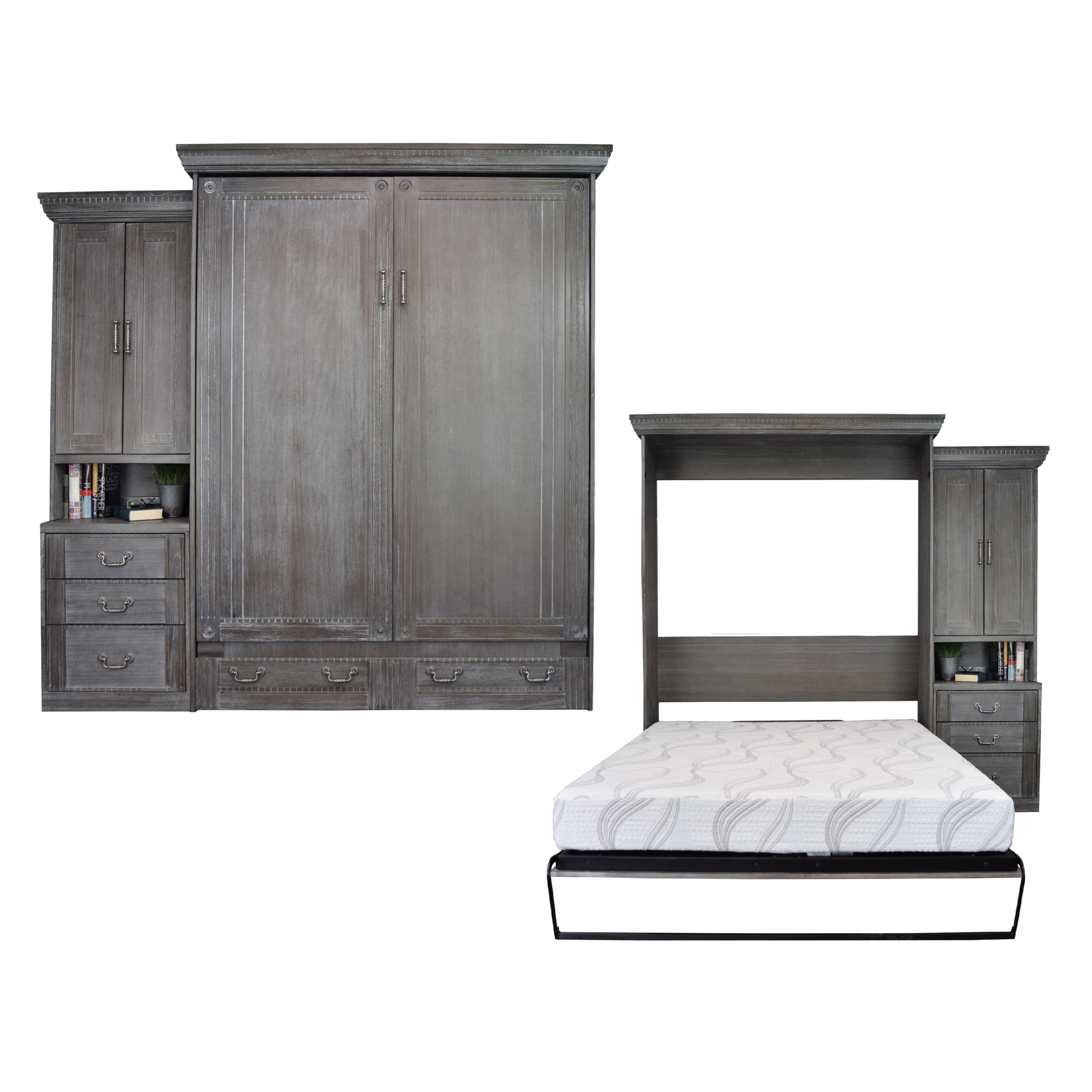 Empire Charcoal Wash Queen Size Murphy Bed With One Pier Cabinet