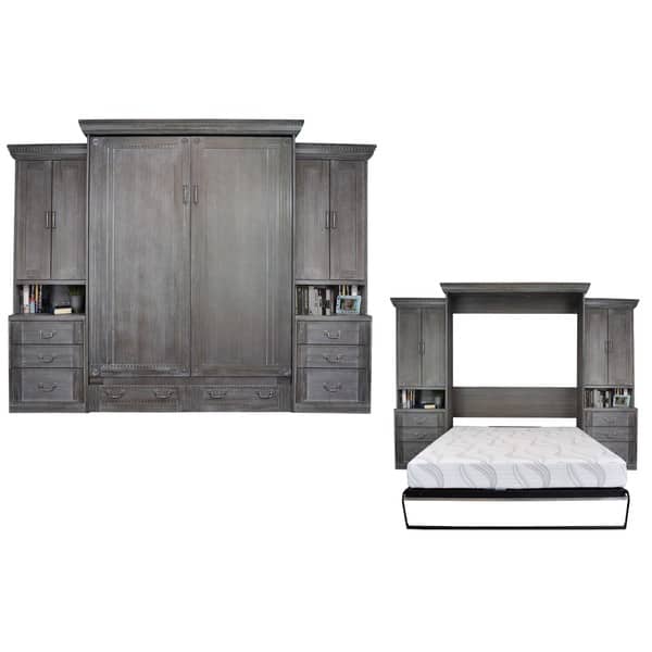 Empire Charcoal Wash Queensize Murphy Bed with 2 Pier Bed