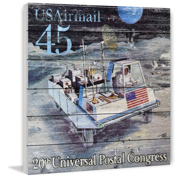 Marmont Hill - Handmade Lunar Rover Stamp Painting Print on White Wood
