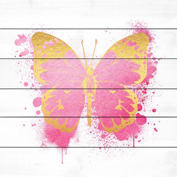 Marmont Hill - Handmade Butterfly Gold Pink Painting Print on White Wood