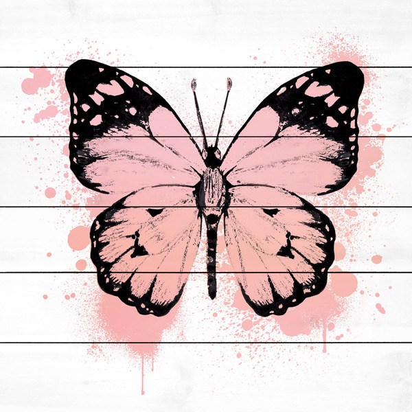 Marmont Hill - Handmade Butterfly Black Peach Painting Print on White Wood