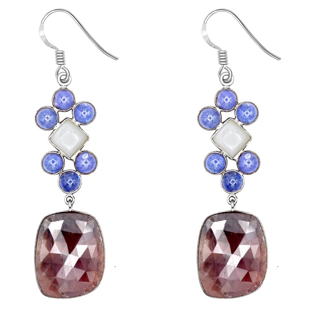 Natural Moonstone Round Dangle Earrings 925 Sterling Silver Designer Jewelry