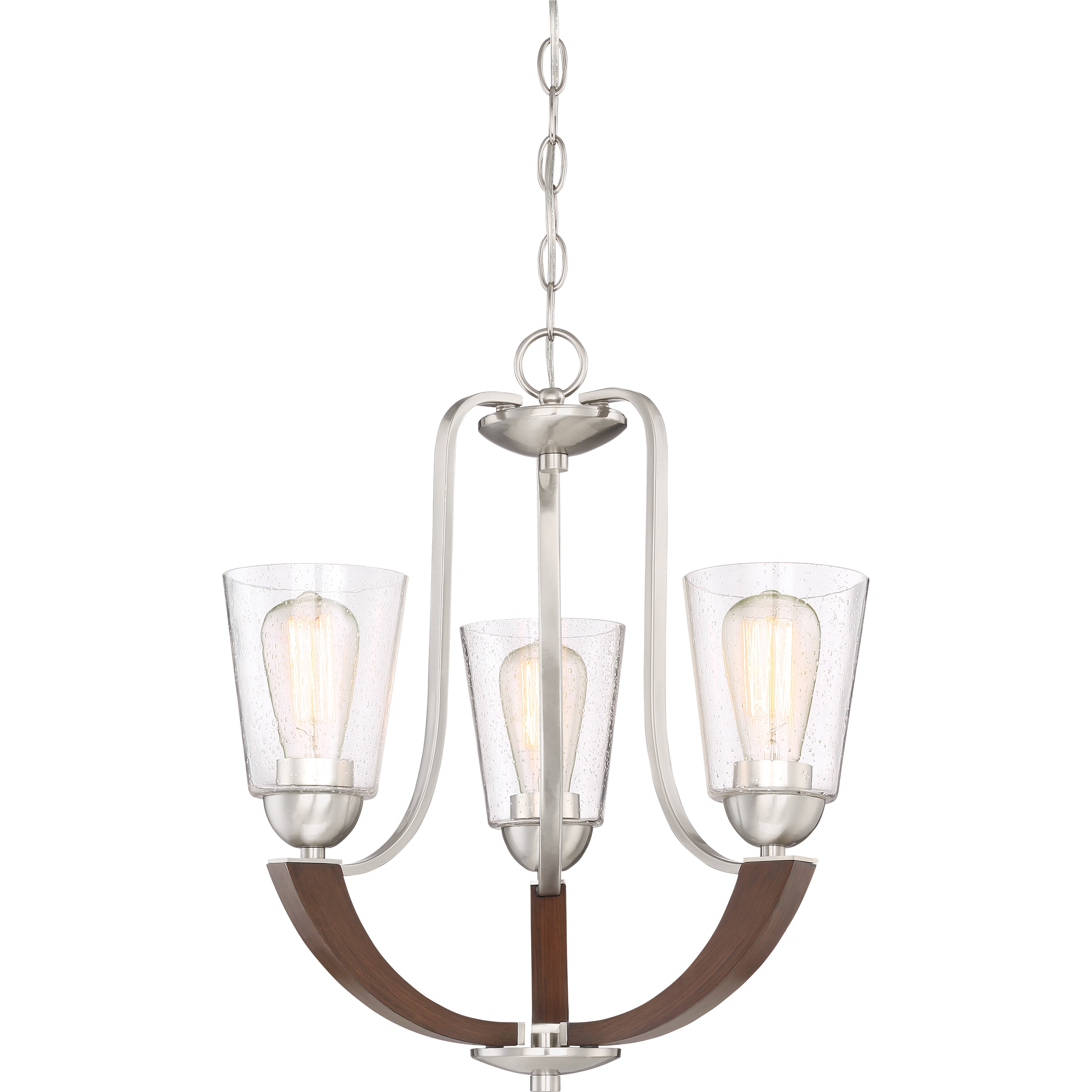 Quoizel Holbeck Brushed Nickel Finish Steel and Wood 3-light Chandelier (Medium) - Chandeliers For Bedrooms by Overstock.com