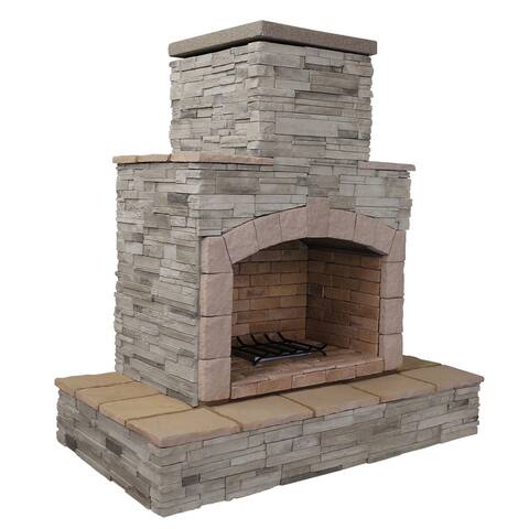 78-inch Gray Stone Veneer Propane Gas Outdoor Fireplace