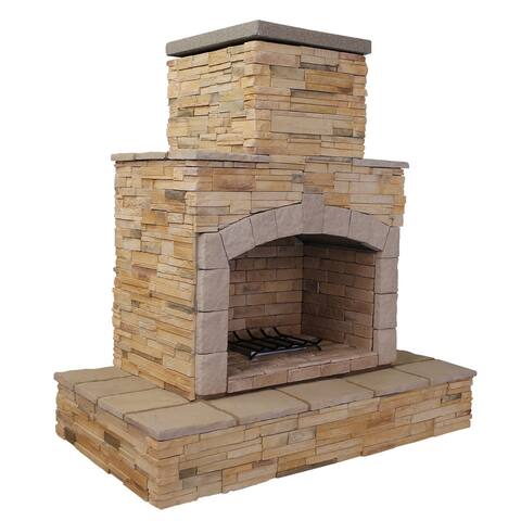 Brown Stone Veneer Propane Gas Outdoor Fireplace