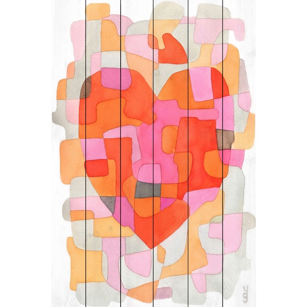 Marmont Hill - Handmade Splash of Heart Painting Print on White Wood