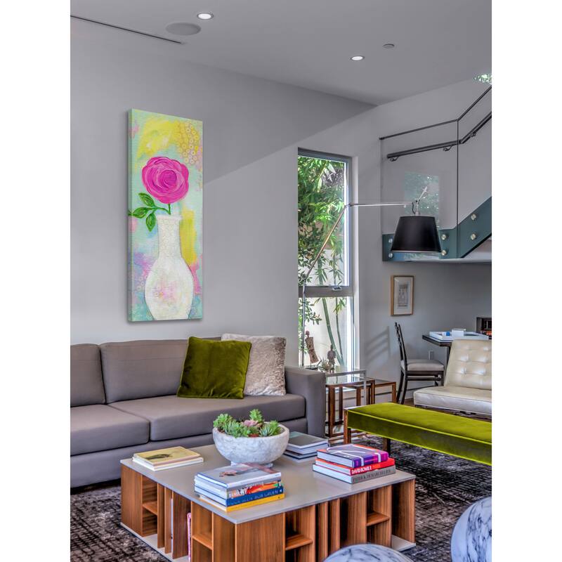 Marmont Hill - 'Pink Rose in Vase' by Jill Lambert Painting Print on Wrapped Canvas - Multi-Color