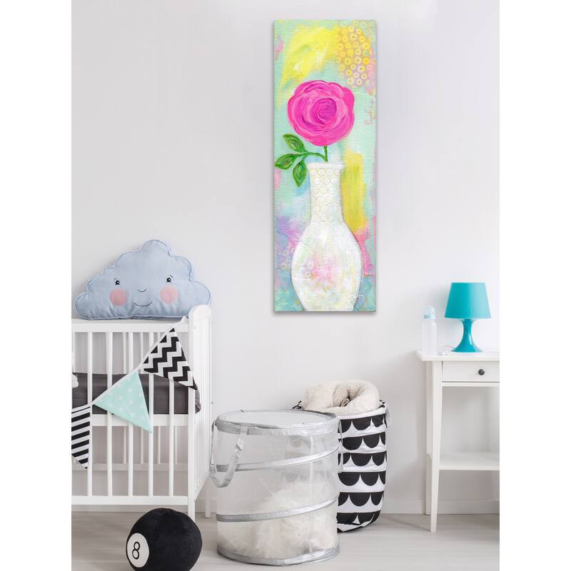 Marmont Hill - 'Pink Rose in Vase' by Jill Lambert Painting Print on Wrapped Canvas - Multi-Color