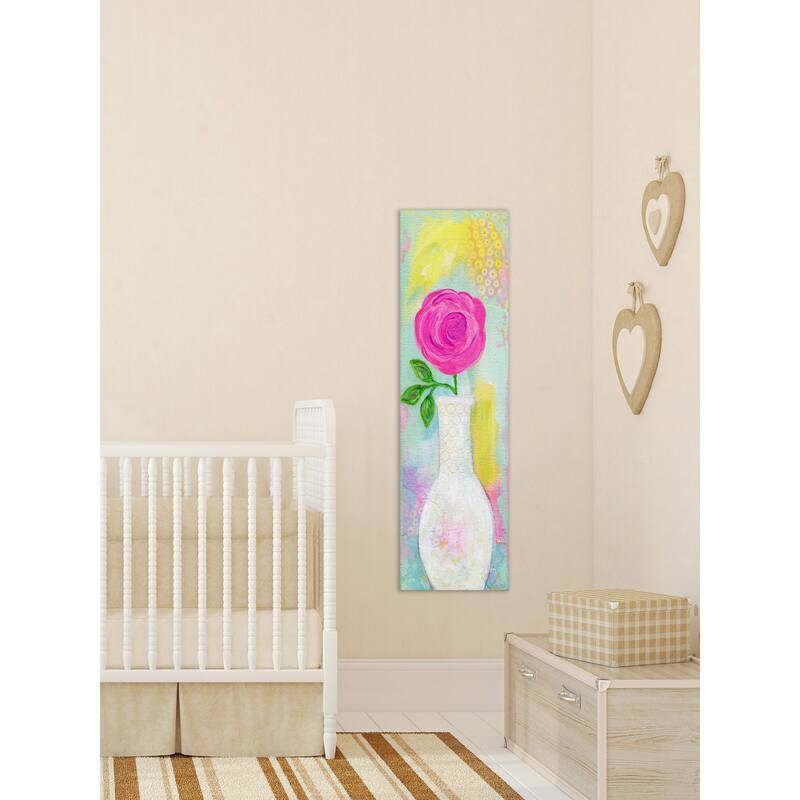 Marmont Hill - 'Pink Rose in Vase' by Jill Lambert Painting Print on Wrapped Canvas - Multi-Color
