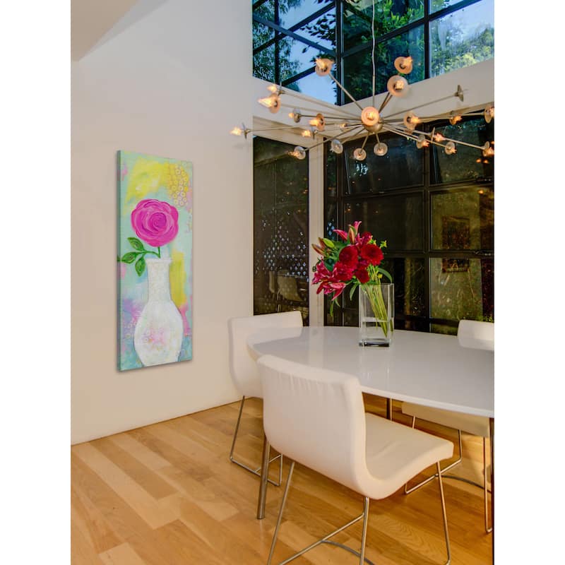 Marmont Hill - 'Pink Rose in Vase' by Jill Lambert Painting Print on Wrapped Canvas - Multi-Color