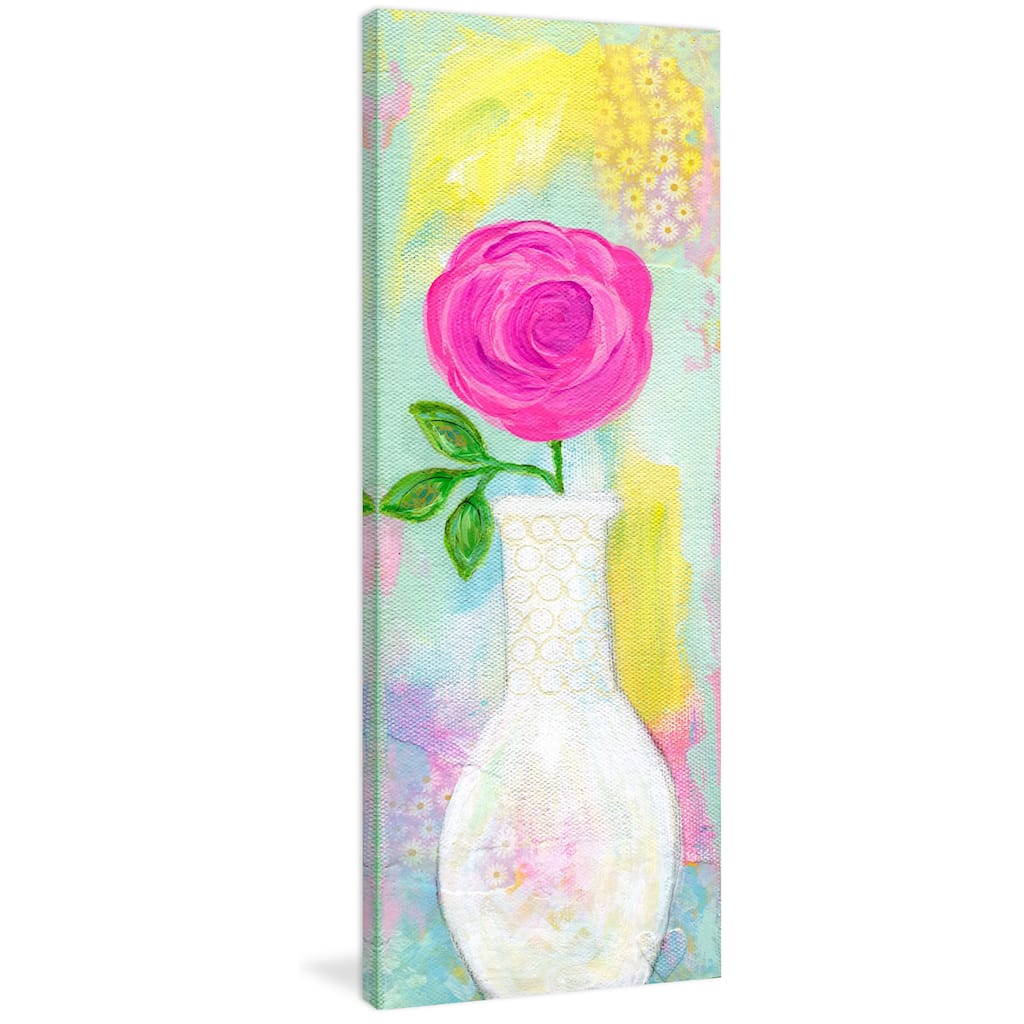 Marmont Hill - 'Pink Rose in Vase' by Jill Lambert Painting Print on Wrapped Canvas - Multi-Color