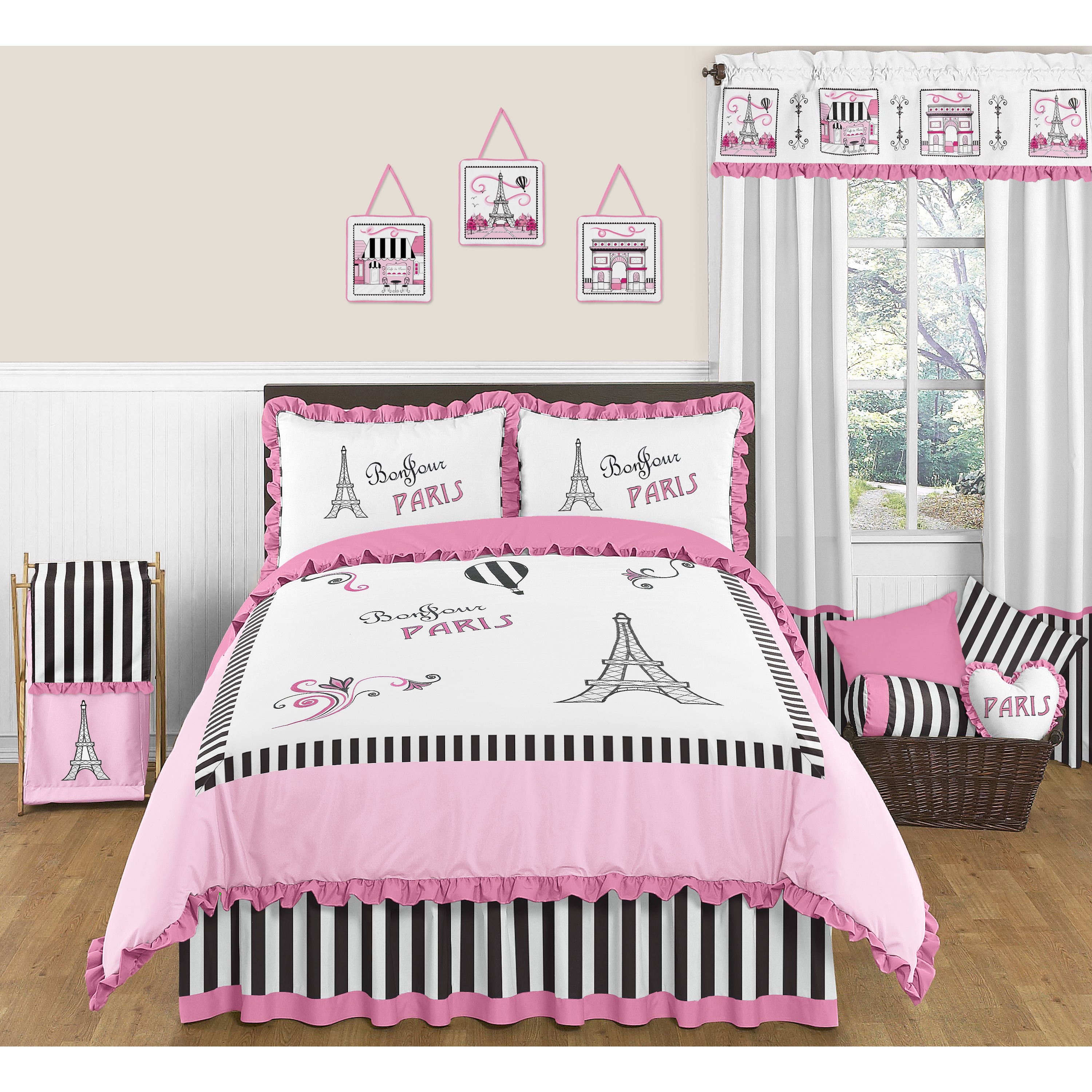 Shop Pink Black White Eiffel Tower Full Queen 3 Piece Comforter